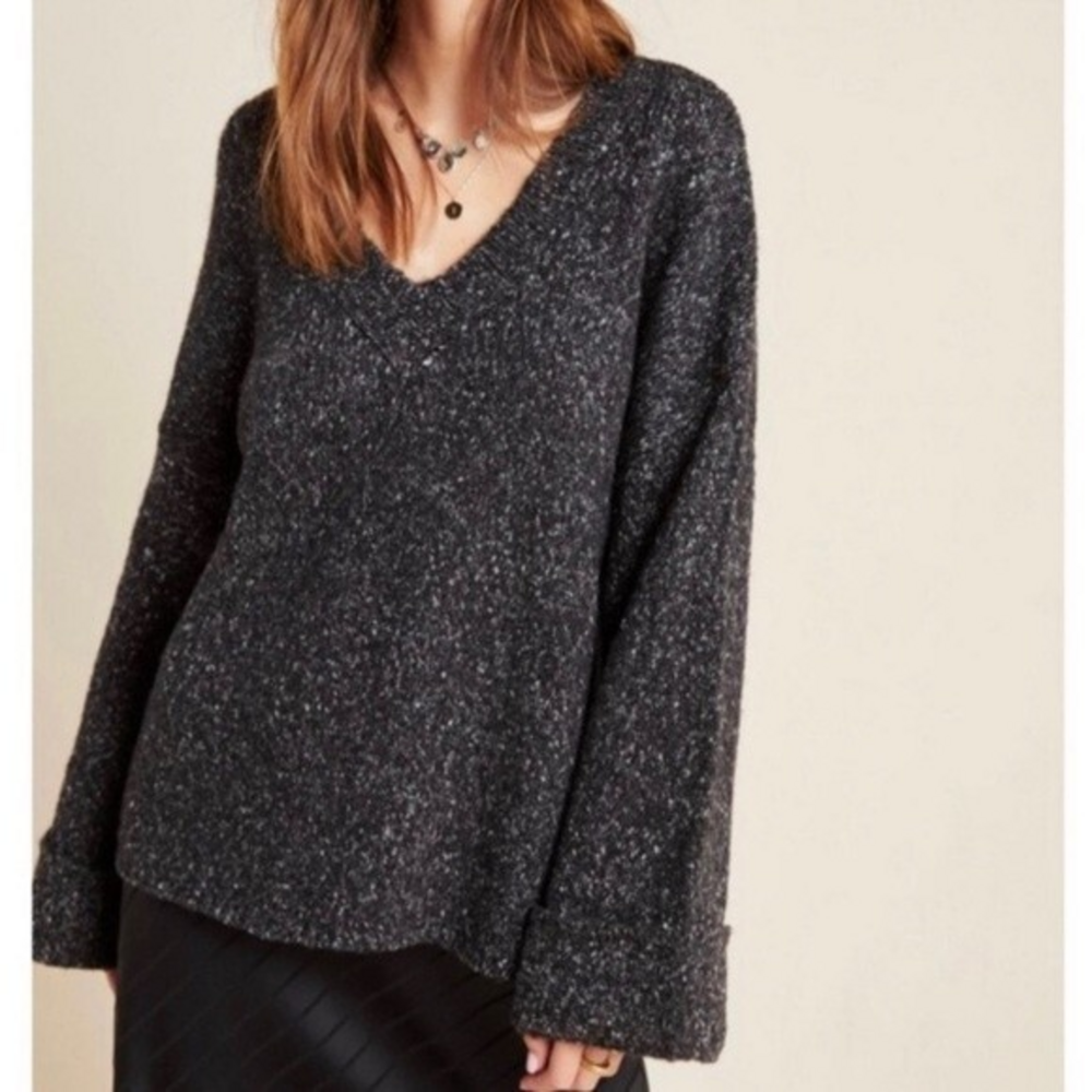Anthropologie Black‎ Maggie Bell Sleeve Oversized Chunky Knit Sweater - XSmall